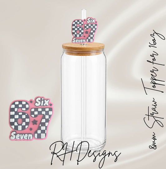 Pink Checkered 67 - Straw Topper - 3D