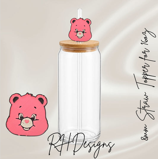 Pink Face Bear - Straw Topper - 3D