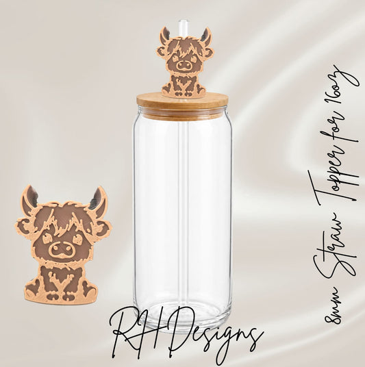 Brown Highland Cow - Straw Topper - 3D