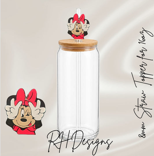 Red Peace Minnie - Straw Topper - 3D