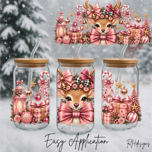 Pink Candycane Deer - 16oz