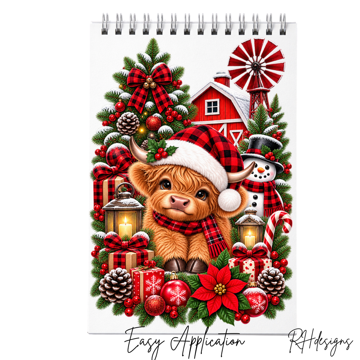 Tartan Christmas Highland Cow - A5