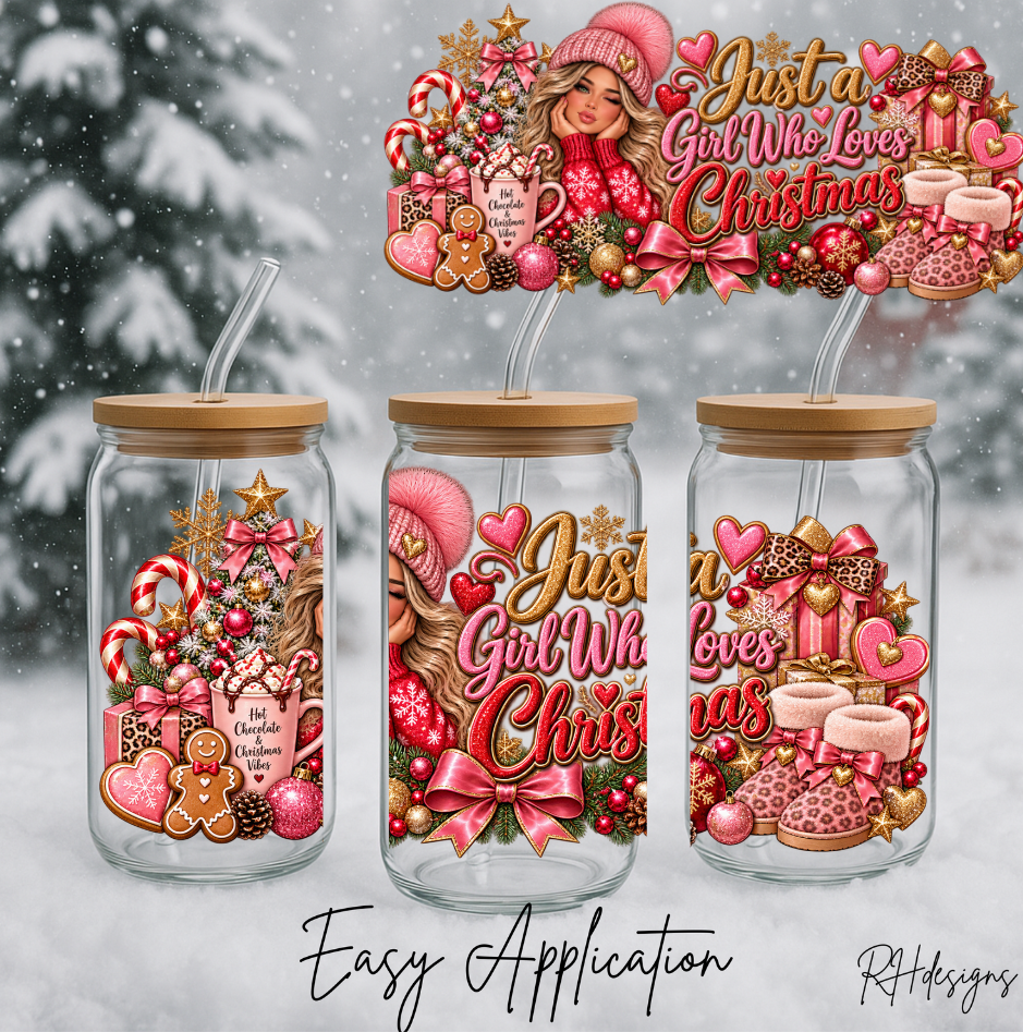 Just A Girl Who Loves Christmas Pink Girl - 16oz