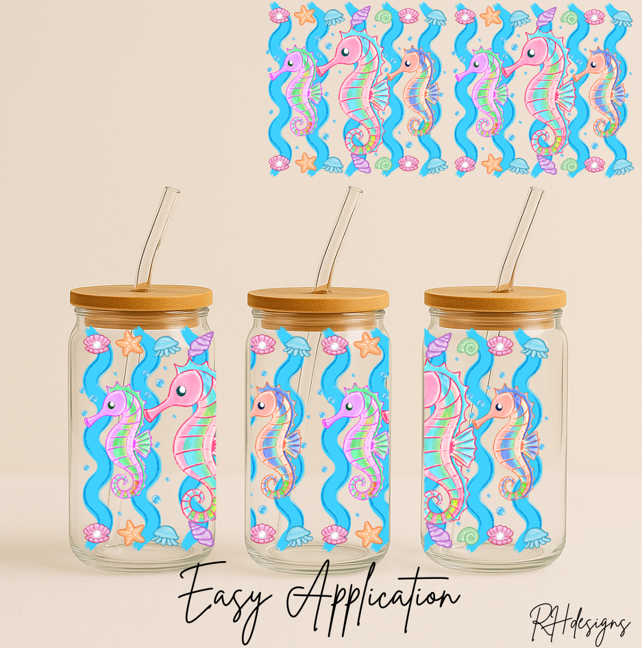 Blue Colorful Seahorse - 16oz