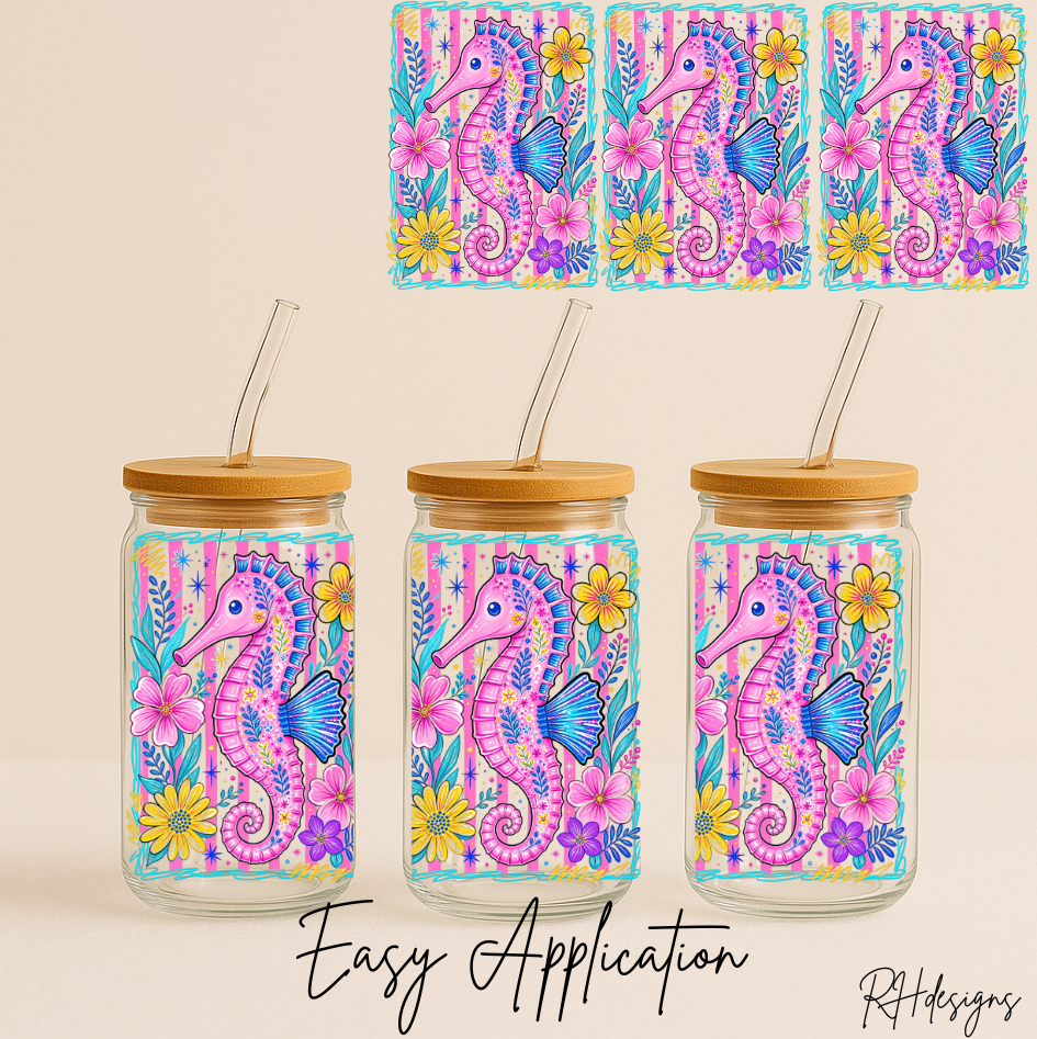 Pink Seahorse Striped - 16oz