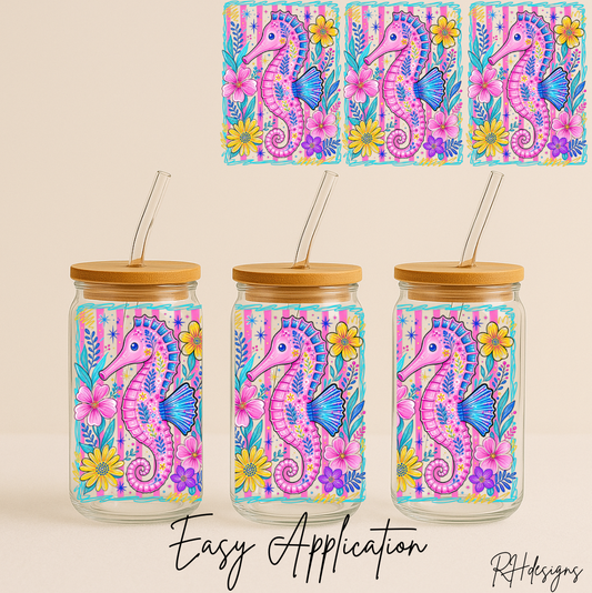 Pink Seahorse Striped - 16oz