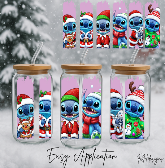 Blue Alien Pink Stripe Christmas - 16oz