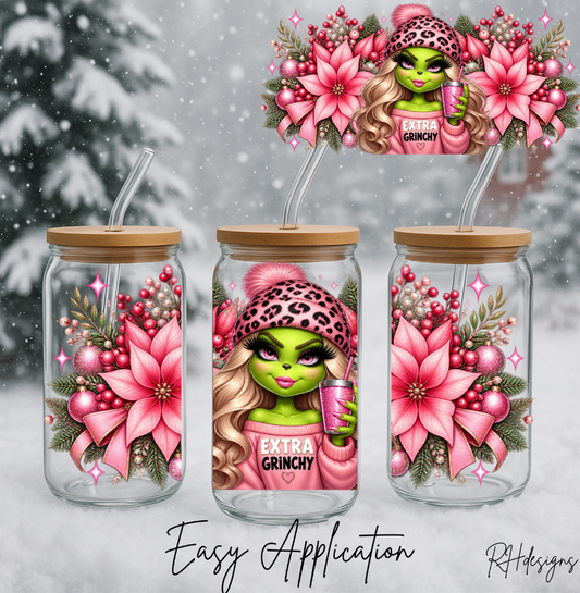 Pink Flower Grinchy Girl - 16oz