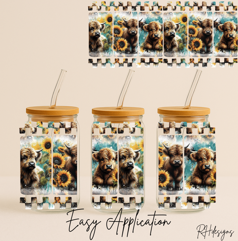 Sunflower Highland Cow Checkered - 16oz