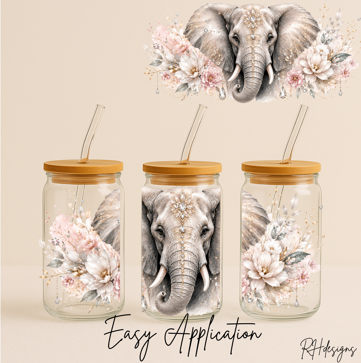 Glitter Flower Elephant - 16oz