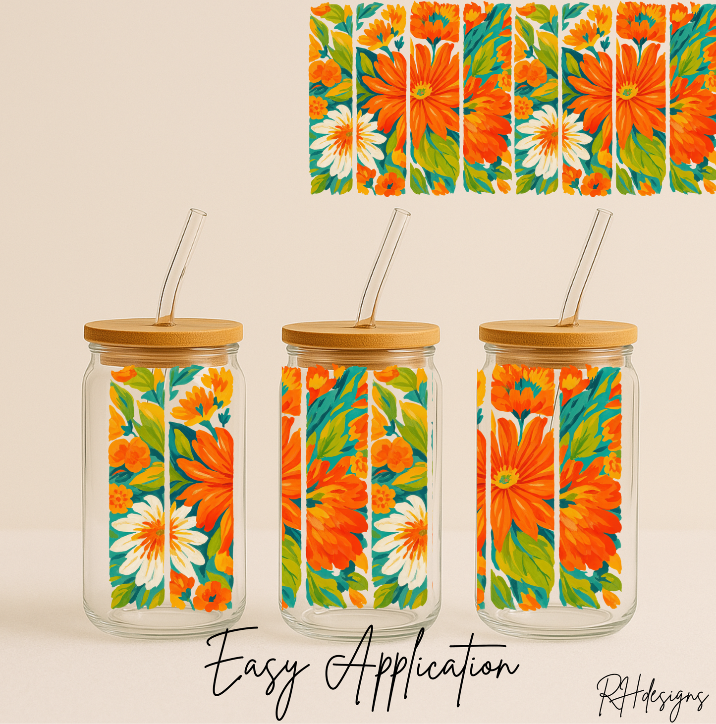 Orange & White Flowers - 16oz