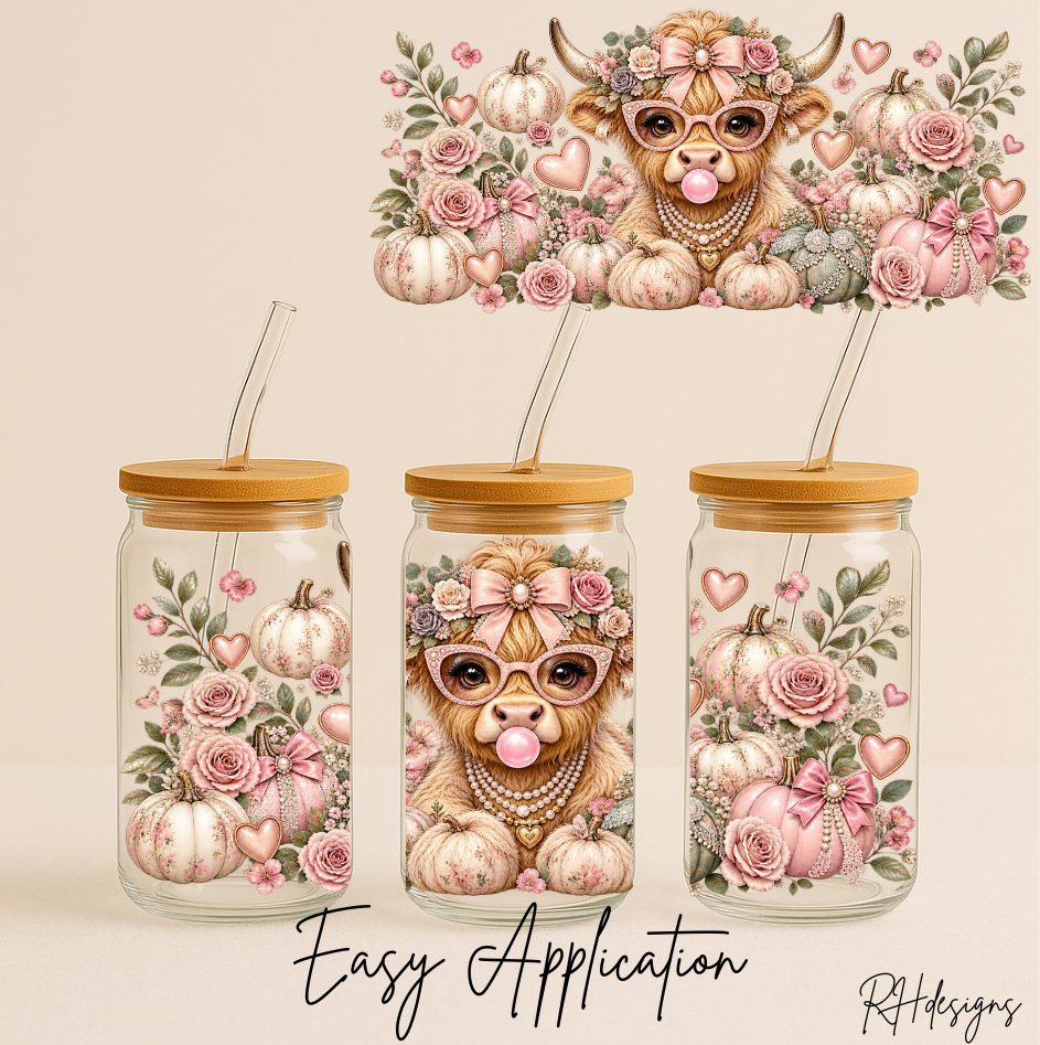 Golden Pink Pumpkin Highland Cow - 16oz