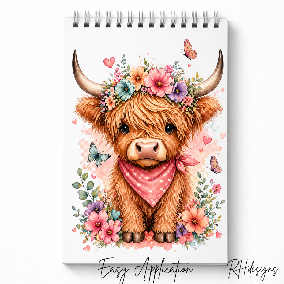 Pink Butterfly Highland Cow - A5