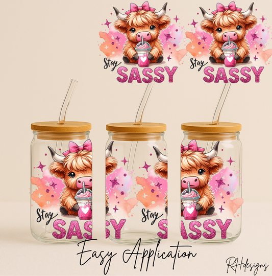 Stay Sassy Pink Watercolour Highland Cow - 16oz