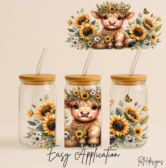 Sunflower Basket Highland Cow - 16oz
